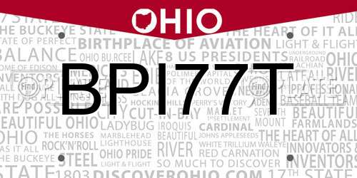 BPI77T Ohio License Plate