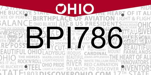BPI786 Ohio License Plate