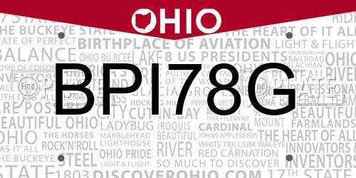 BPI78G Ohio License Plate