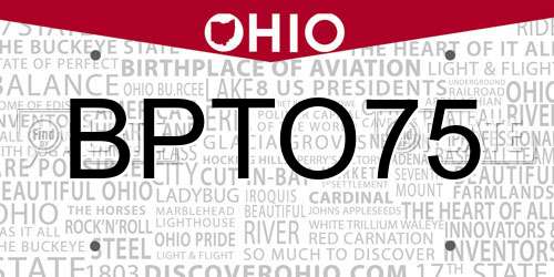 BPTO75 Ohio License Plate