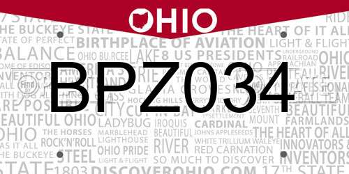 BPZ034 Ohio License Plate