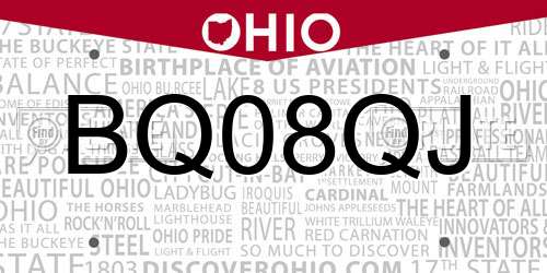 BQ08QJ Ohio License Plate