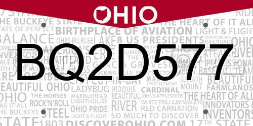 BQ2D577 Ohio License Plate