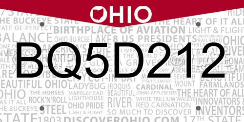 BQ5D212 Ohio License Plate