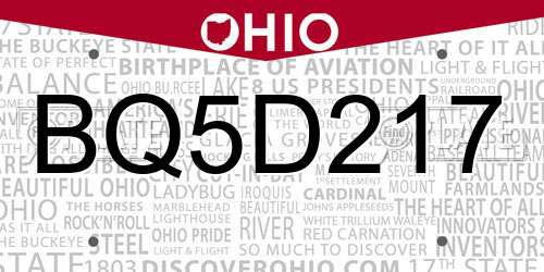 BQ5D217 Ohio License Plate