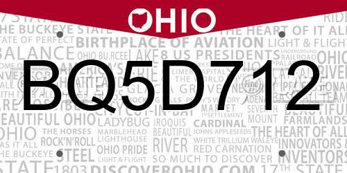 BQ5D712 Ohio License Plate