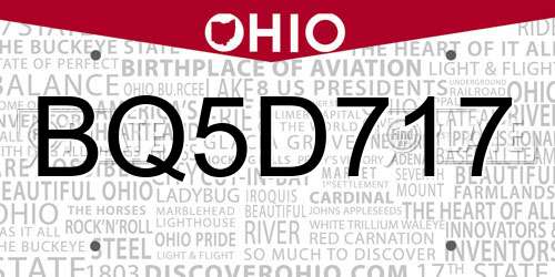 BQ5D717 Ohio License Plate