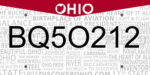 BQ5O212 Ohio License Plate