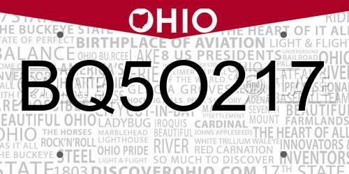 BQ5O217 Ohio License Plate