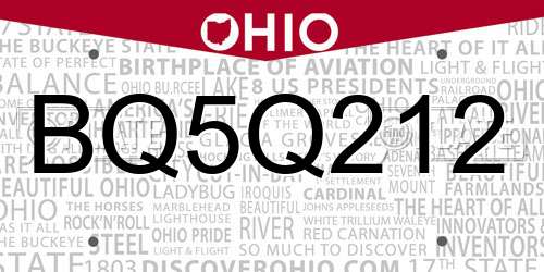 BQ5Q212 Ohio License Plate