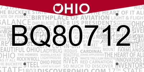BQ80712 Ohio License Plate