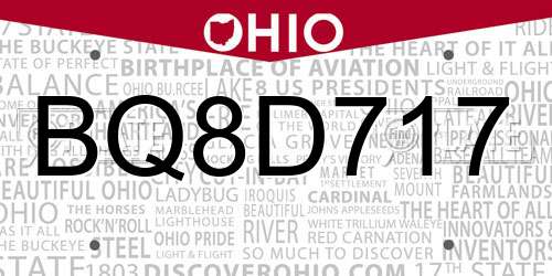BQ8D717 Ohio License Plate