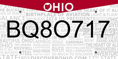 BQ8O717 Ohio License Plate