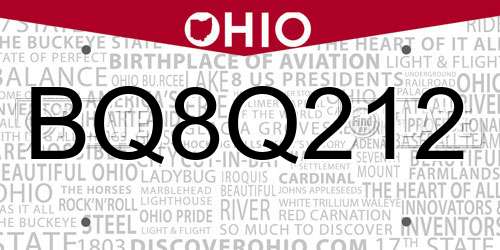BQ8Q212 Ohio License Plate