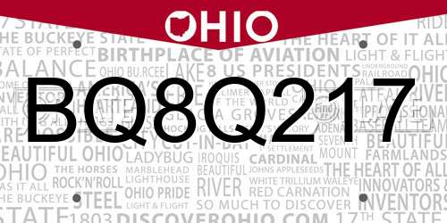 BQ8Q217 Ohio License Plate