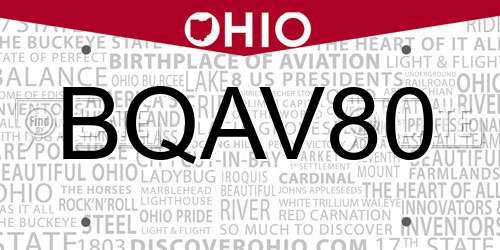 BQAV80 Ohio License Plate