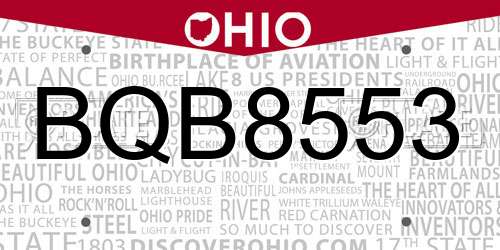 BQB8553 Ohio License Plate