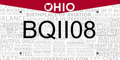 BQII08 Ohio License Plate