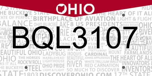 BQL3107 Ohio License Plate