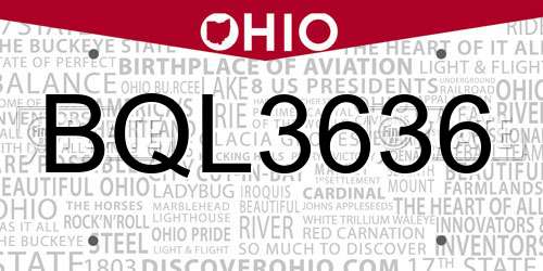 BQL3636 Ohio License Plate