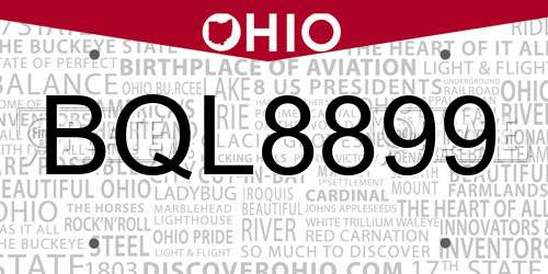 BQL8899 Ohio License Plate
