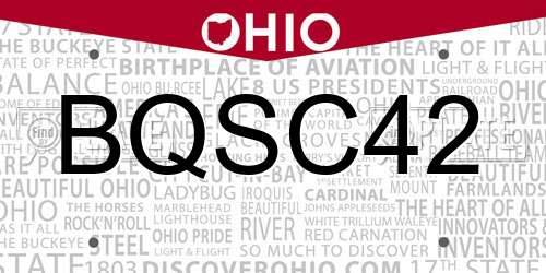 BQSC42 Ohio License Plate
