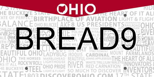 BREAD9 Ohio License Plate