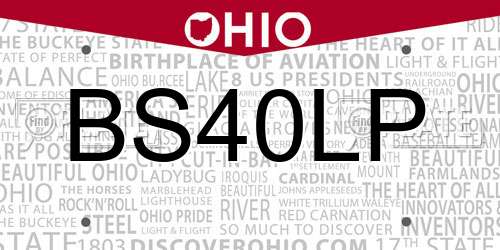 BS40LP Ohio License Plate