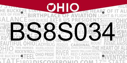BS8S034 Ohio License Plate