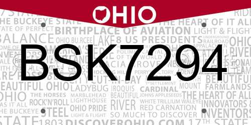 BSK7294 Ohio License Plate