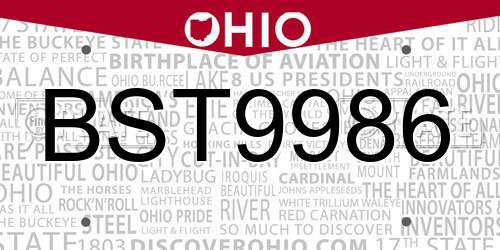BST9986 Ohio License Plate