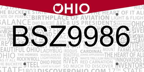 BSZ9986 Ohio License Plate