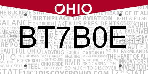 BT7B0E Ohio License Plate