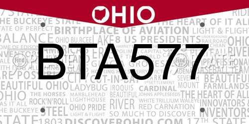 BTA577 Ohio License Plate