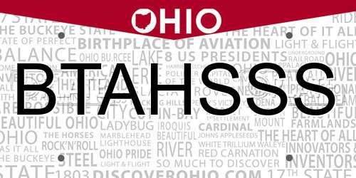 BTAHSSS Ohio License Plate