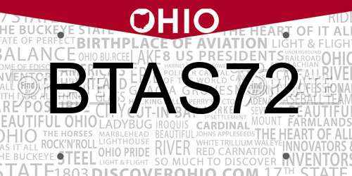 BTAS72 Ohio License Plate