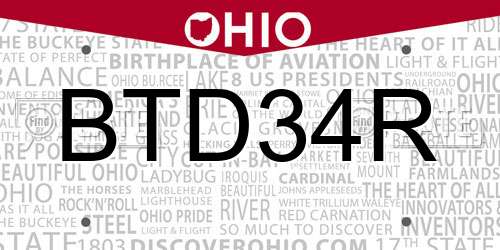 BTD34R Ohio License Plate