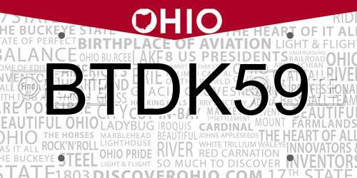 BTDK59 Ohio License Plate