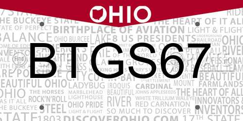 BTGS67 Ohio License Plate