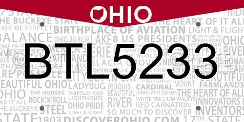 BTL5233 Ohio License Plate