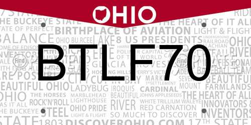 BTLF70 Ohio License Plate