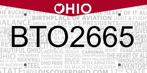 BTO2665 Ohio License Plate