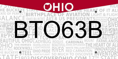 BTO63B Ohio License Plate