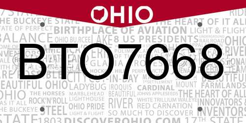 BTO7668 Ohio License Plate