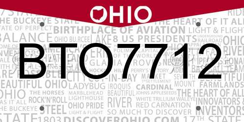 BTO7712 Ohio License Plate