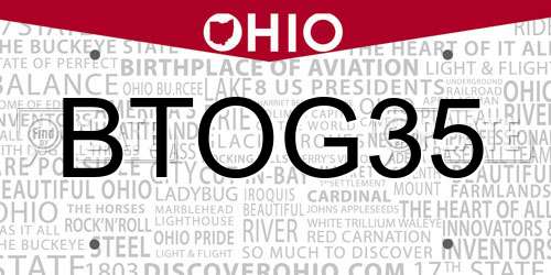 BTOG35 Ohio License Plate