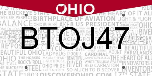 BTOJ47 Ohio License Plate