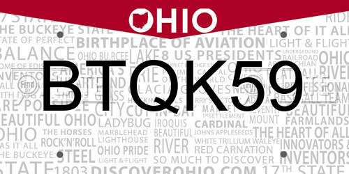 BTQK59 Ohio License Plate