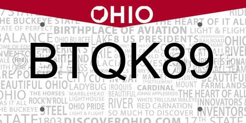 BTQK89 Ohio License Plate