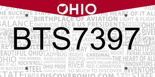 BTS7397 Ohio License Plate